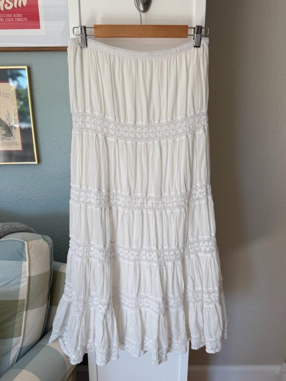 Vintage CB Established 1962 Tiered White Cotton Lace Crochet Midi Skirt M